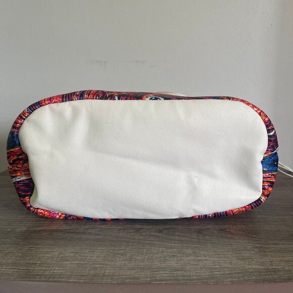 Bebe Women’s White Multicolored Peacock Design Large Beach Work School Tote Bag - Picture 5 of 9